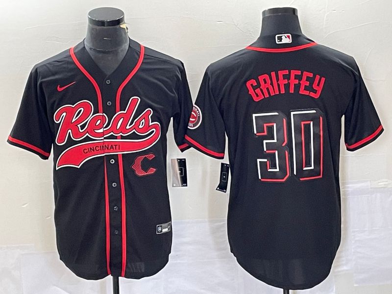 Men Cincinnati Reds 30 Griffey Black Co Branding Nike Game MLB Jersey style 4